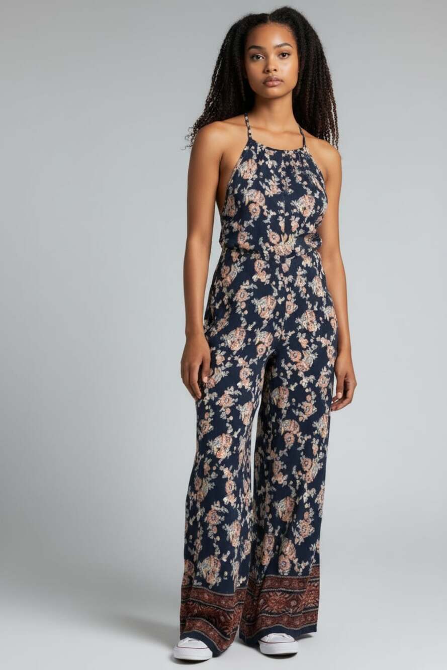 BOHO Vici‎ Floral Print Wide Leg Jumpsuit Size Small